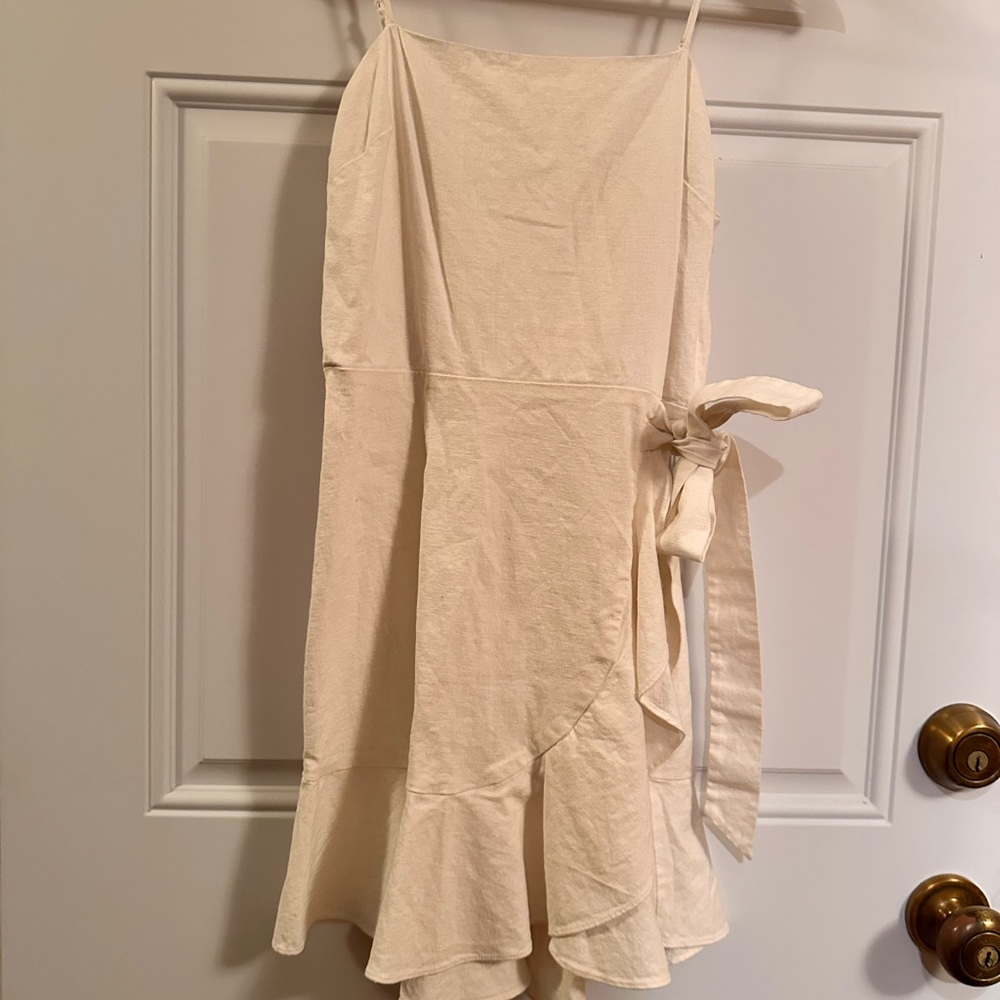Express Cream Textured Tie Side Dress